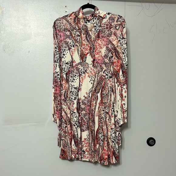 Free People All Dolled Up Longsleeve Boho Dress Burgundy Ivory Size Small - Picture 2 of 6